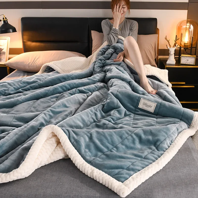 

Blanket Quilt Thickened Flange Lamb Coral Velvet Winter Day Cover Blanket Spring and Autumn Bed for Single Student Dormitory