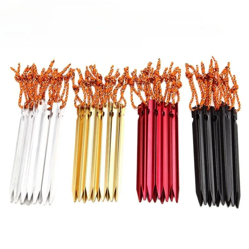 8pcs Aluminum Alloy Tent Pegs Nail with Rope Camping Hiking Equipment Outdoor Traveling Tent Accessories 18CM