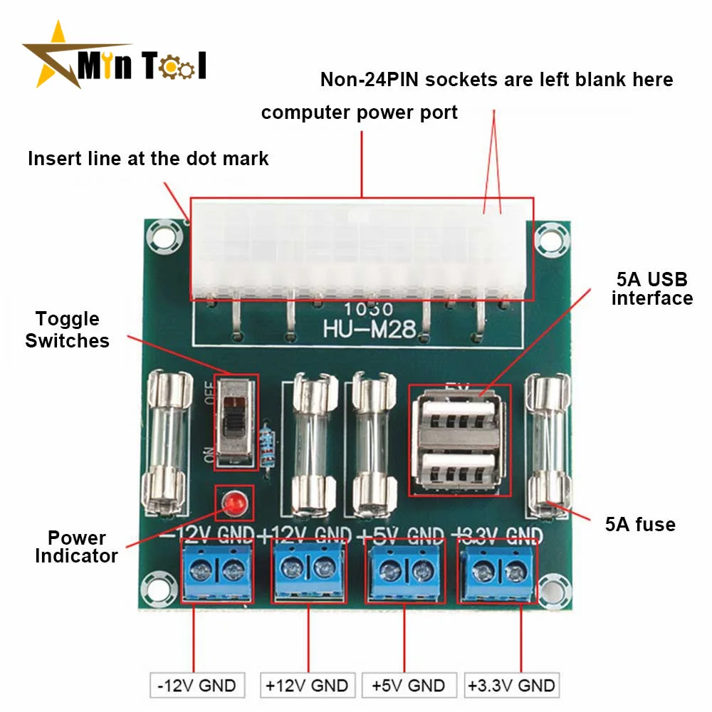 HU-M28W Desktop PC Power ATX Transfer Board Power Adapter Supply Test Module Power Supply Accessories