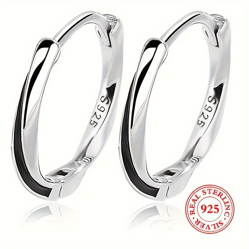 925 Sterling Silver Hypoallergenic Hoop Earrings Mobius Design Simple Elegant Style Suitable For Women Daily Wear