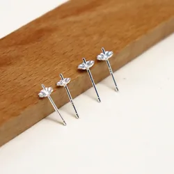 1Pair 925 Sterling Silver Earring Settings Etud Flower Shape for Pearl Round Beans Accessories DIY Stones for Lady 1 Pair