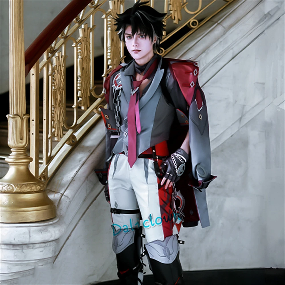 GenshinImpact Game Cosplay Traje, Peruca Wriothesley, Sapatos, Roupas Steampunk, Uniforme Punk Anime, Roupa Terno