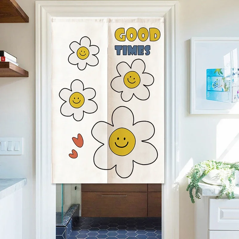 Cartoon Smiling Face Printing Door Curtain Kitchen Entrance Drapes Living Room Partition Hanging Curtains Cabinet Short Curtain