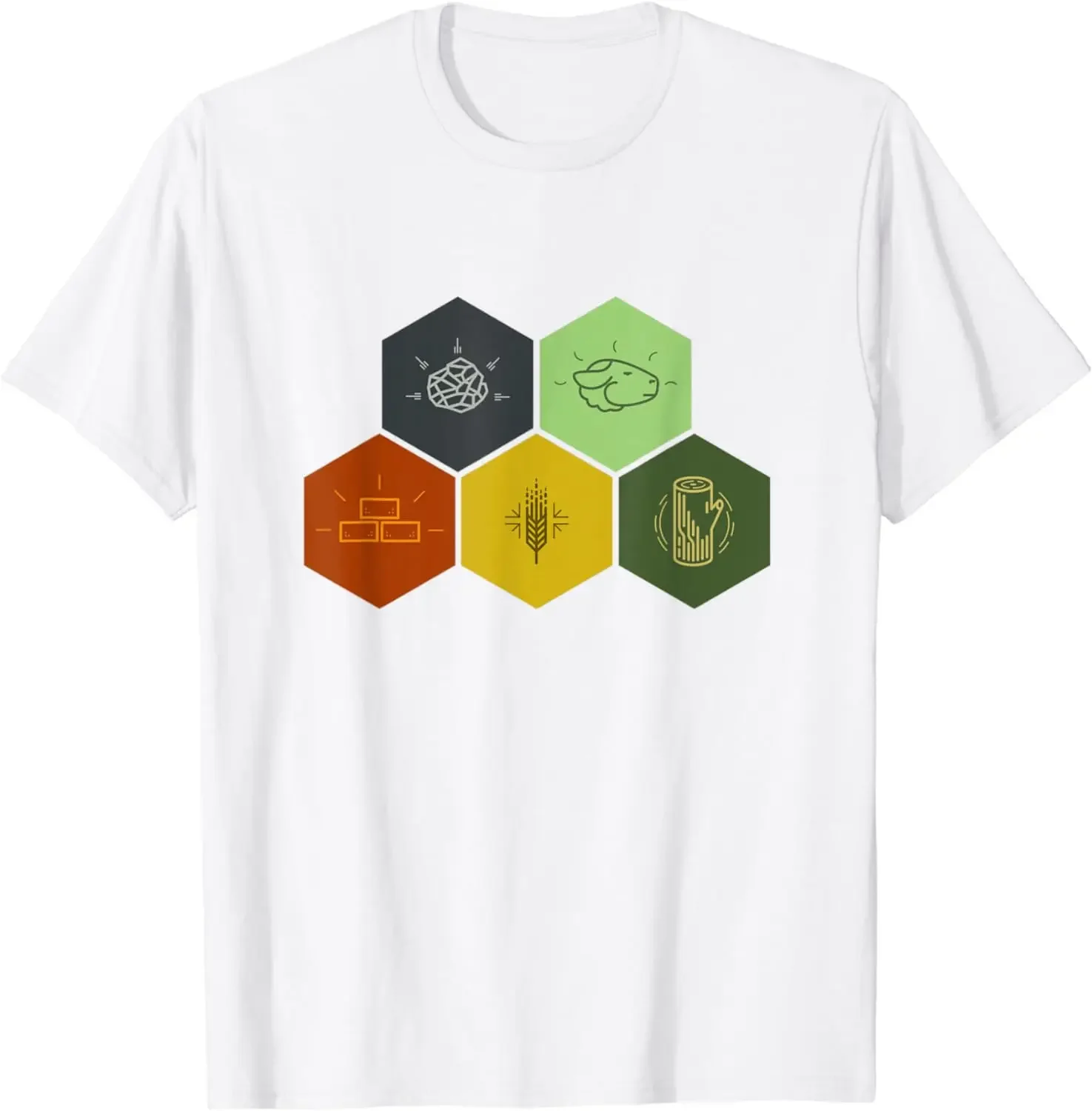 Brick, Wood, Rock, Wheat, & Sheep T-Shirt | Board Game Geek Shirts Graphic T Shirts Mens Clothes Tops Camisas Ropa Hombre