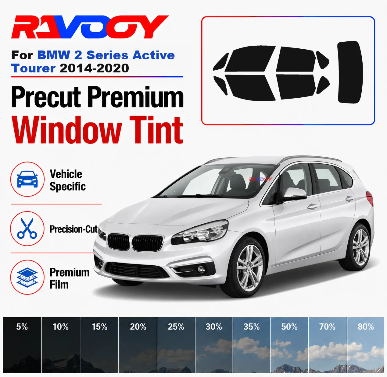 Premium Precut Window Tint Kit Front Rear Windows Rear Windshield For BMW 2 Series Active Tourer 2014-2020 Nano Ceramic Film
