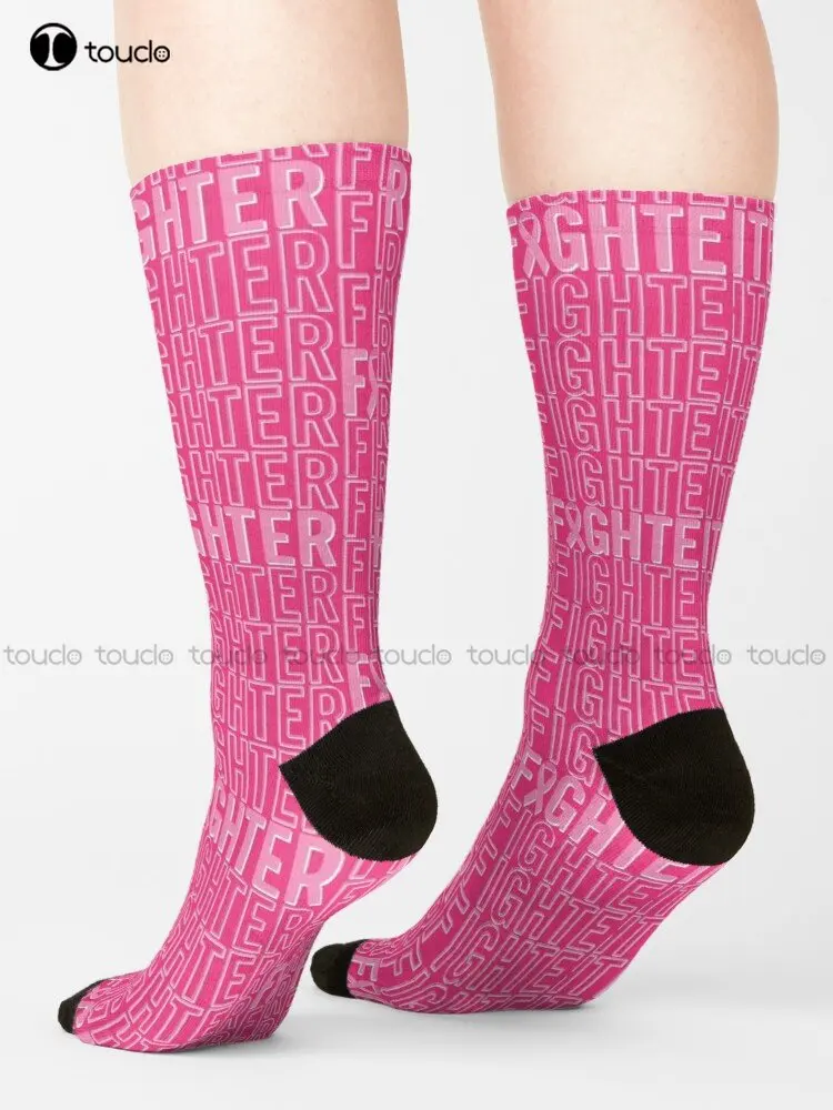 In October We Wear Pink Pumpkin Plaid Fighter Breast Cancer Awareness Socks Cat Socks Women 360° Digital Printing Streetwear