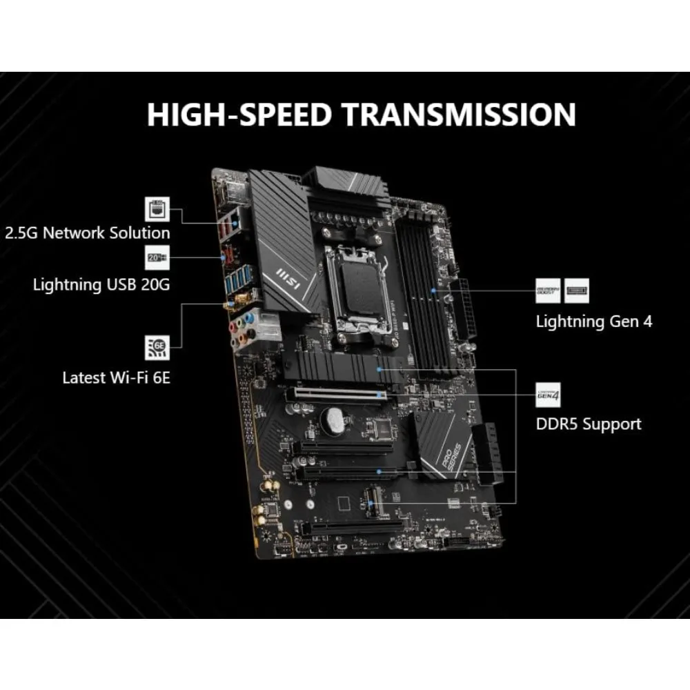 اللوحة الأم MSI PRO B650-P WiFi مع معالج سطح المكتب AMD Ryzen 7 7700X 6-Core