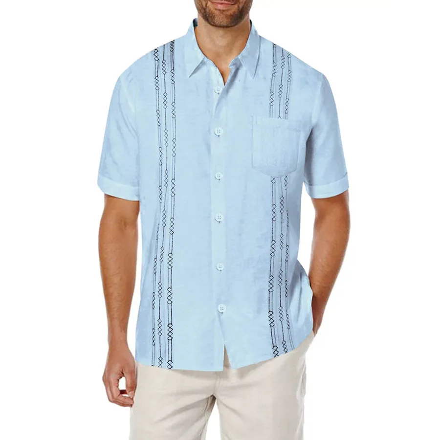 

2026 New Men's Guayabera Shirts Fashion Embroidered Short Sleeve Shirts for Men Mexican Cuban Casual Shirts with Pocket