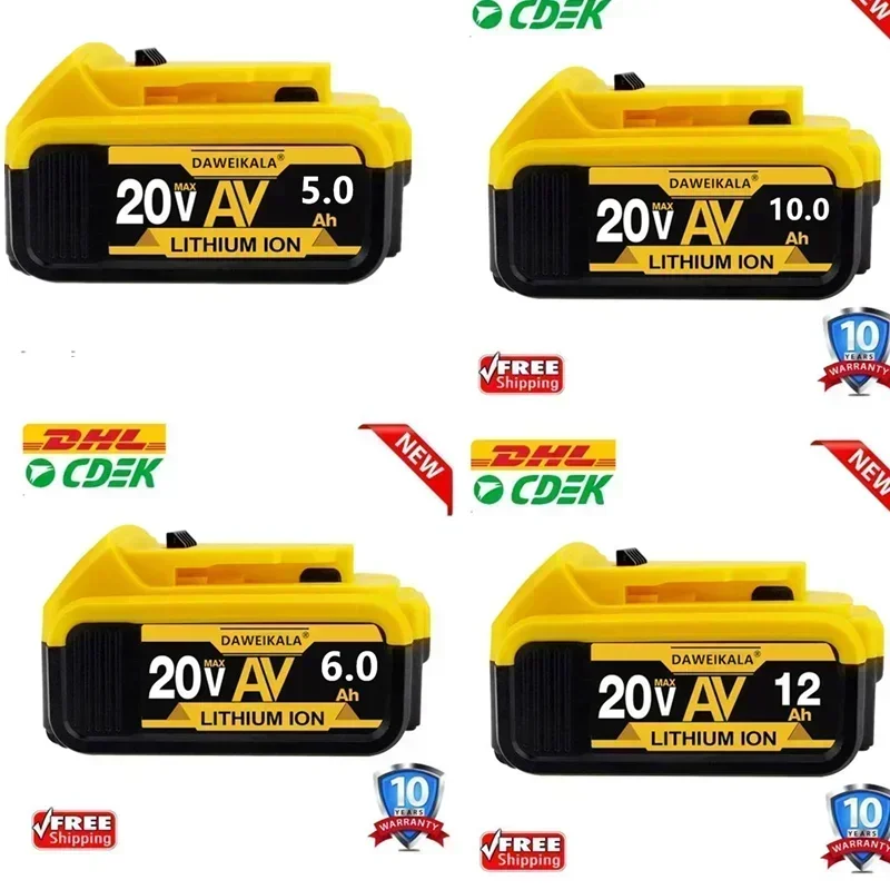 Batería de litio de 20V y 6Ah, herramienta eléctrica de repuesto para DeWalt DCB184, DCB181,DCB182,DCB200,20V,6A,8A,12A,18V,20V