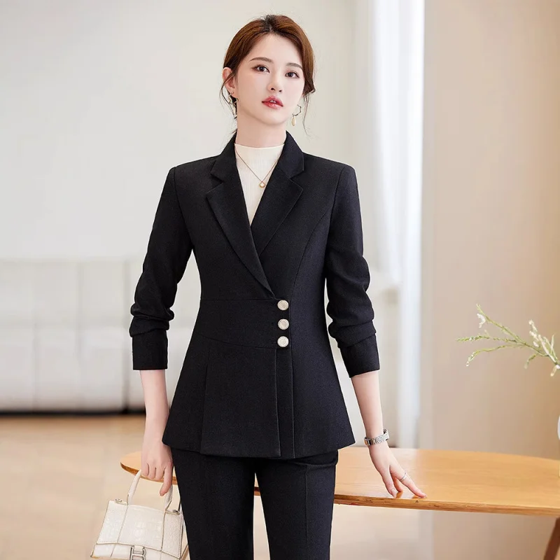 بدلة احترافية للنساء، بدلة عمل للربيع والخريف، سترة عصرية وأنيقة، ملابس رسمية ذات ملمس راقي،