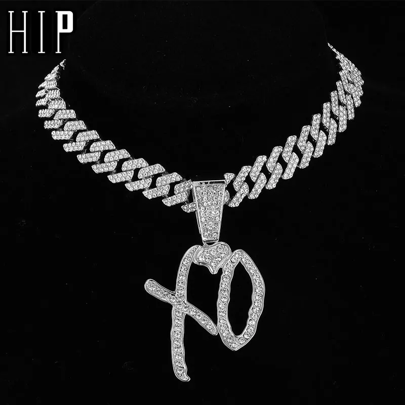 HIP HOP Iced Out Letters XO Pendants With 13mm Cuban Link Chain AAA+ Rhinestone Necklaces For Men's Women Rapper Jewelry