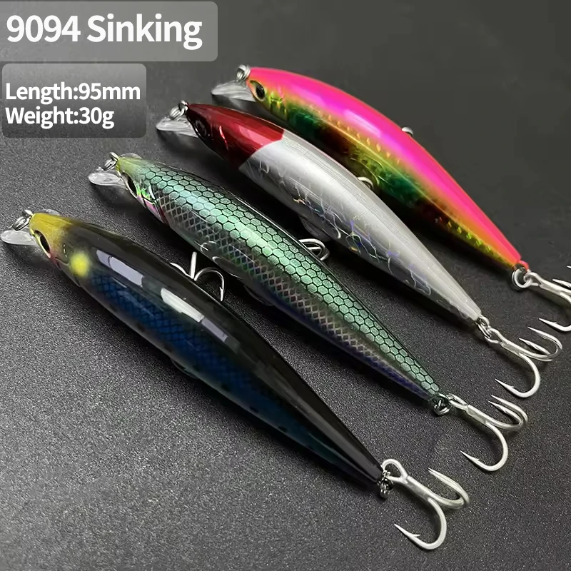 

30g 95mm Sinking Minnow Fishing Lure Long Casting Pesca Wobblers for Seabass Pike Saltwater Artificial Baits Fishing Accessories