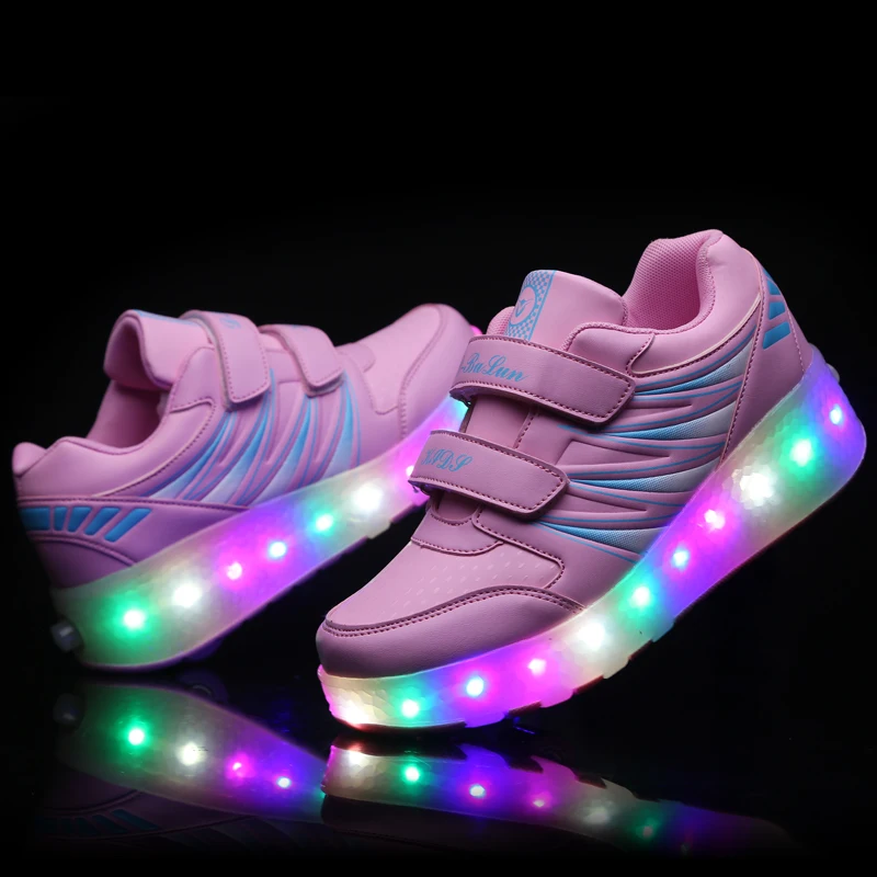 Classic style Girls shoes will shine skates New outdoor running pulley fashion children's led light flashing sneakers