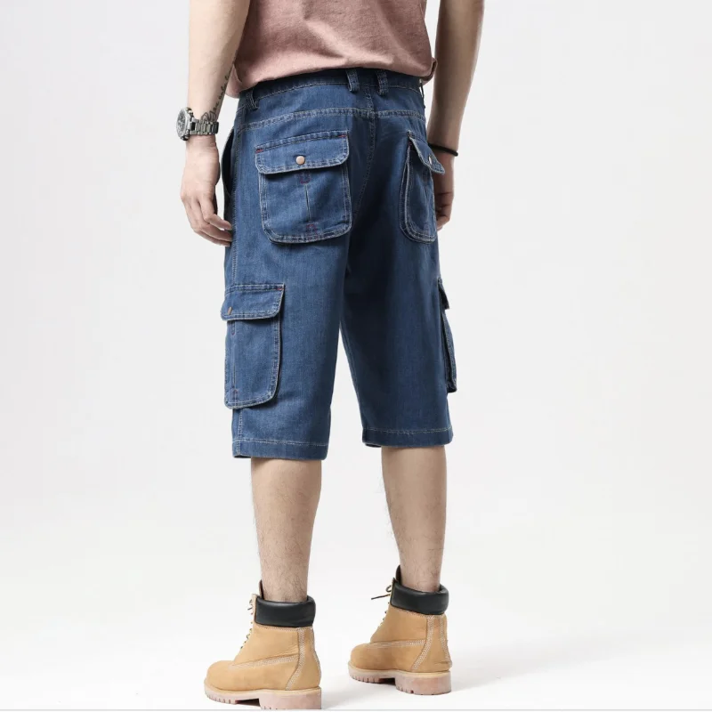 Simple Fashion Casual Loose Multi-pocket Jeans Men\'s Shorts Plus Size Shorts Safari Style Summer Shorts Baggy Jeans