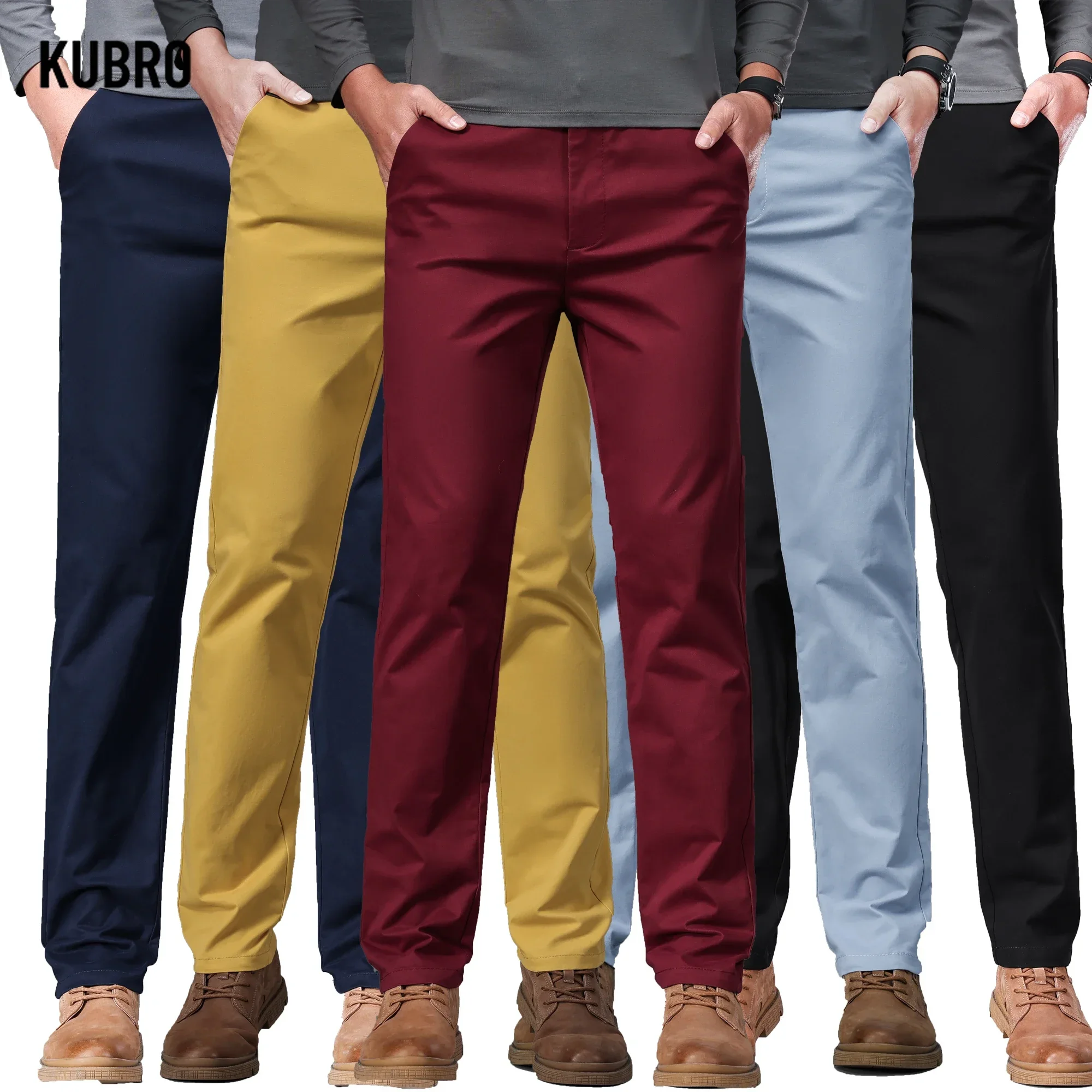 

KUBRO 9 Color Brand Clothing Men's Straight Fit Suit Pants Men Autumn Business Stretch Grey Khaki Black Baggy Trousers Male