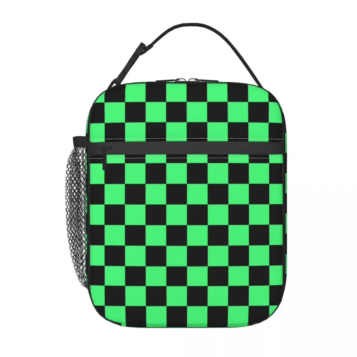 Black And Green Checkerboard Pattern Insulated Lunch Bags Tartan Geometric Thermal Cooler Food Lunch Box Outdoor Camping Travel