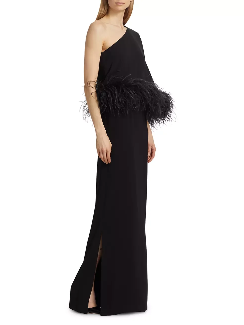 Elegant One Shoulder Crepe Feather-Cuff Cape Gown Prom Dresses Straight Halter Evening Dress Formal Occasions Vestido  فساتين حف