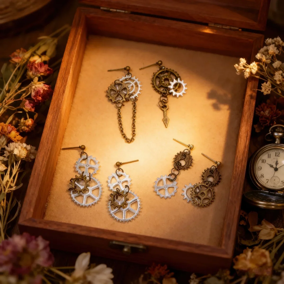 Gothic Steampunk Earrings Asymmetric Gear Dangle Alternative Jewelry Vintage Metal Design for Women Girls
