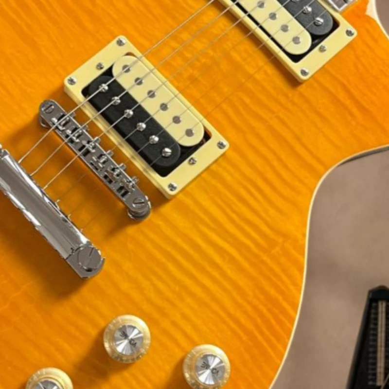 Yellow Tiger Stripe Top Red Back Gold Tuners Mahogany Body LPAUL Electric Guitar HH Pickup Cutaway Body Free Shipping