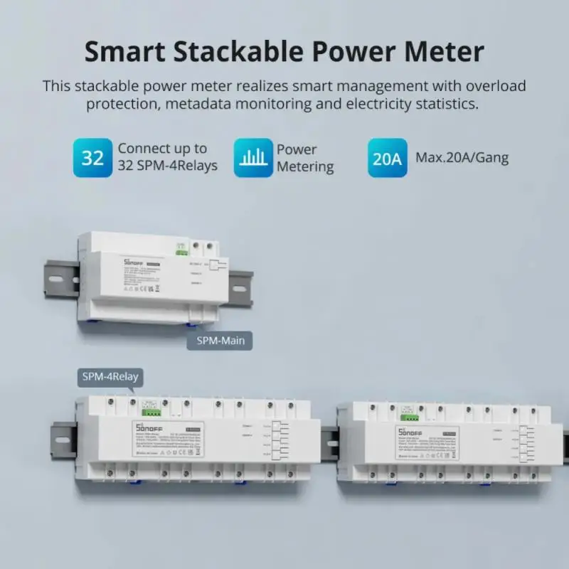 SONOFF SPM-4relay/Main Wifi Smart Switch 20A Stackable Power Meter Overload Protection Energy Monitor Support SD Card Ewelink