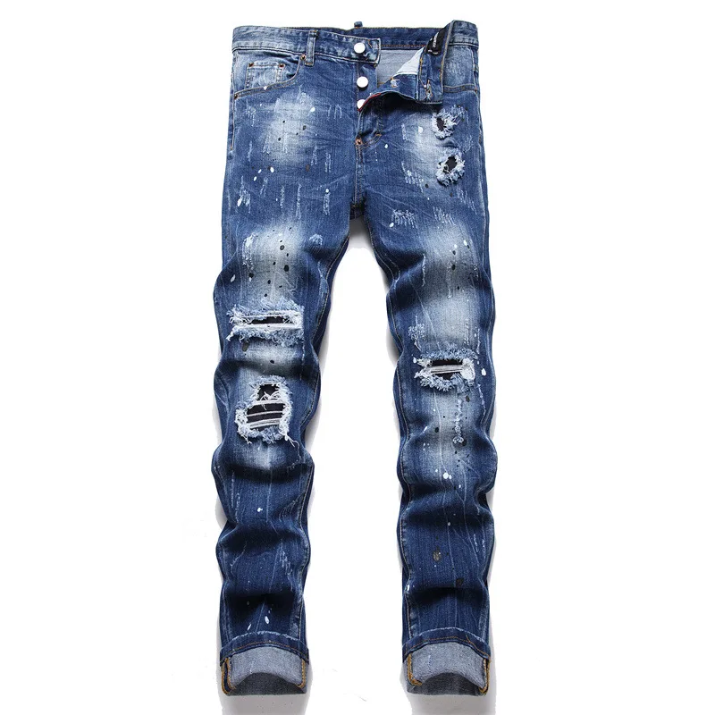 starbags DSQ2008 Destruct Graffiti Cotton Elastic slim-fit stylish hanging street style men's pants