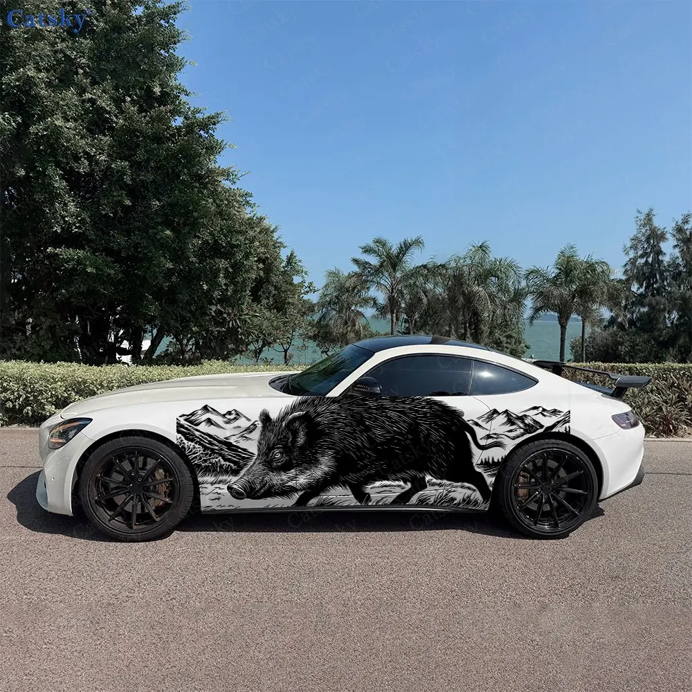 

2 шт. виниловых наклеек для автомобиля с изображением рева дикого кабана, прочные, устойчивые к выцветанию, улучшающие эстетику автомобиля, с ярким художественным дизайном