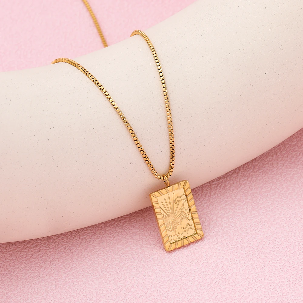 Joolim Jewelry High End PVD Wholesale No Fade Symple Sun Rectangular Sign Pendant Stylish Stainless Steel Necklace For Women