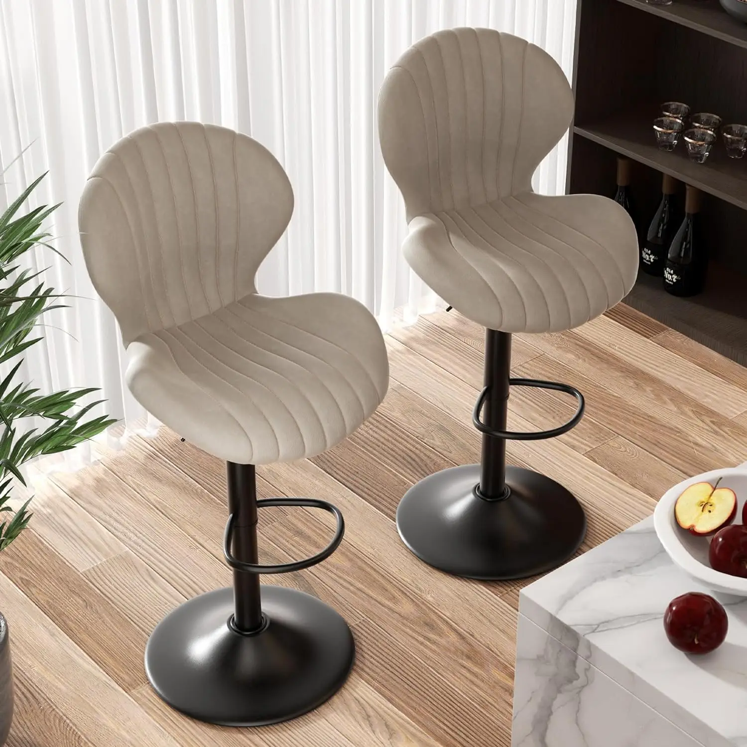 Modern Swivel Bar Cadeiras Set, Bar Banquetas, Balcão Altura, Encosto Alto, Fácil 3-5 Minuto de Montagem, 2 PCs