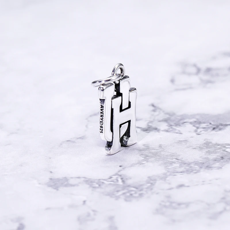 S925 Silver Letter H Charm, 3D Alphabet Block Initial Pendant, Personalized Monogram Dangle for Bracelet Necklace, Gift for Her