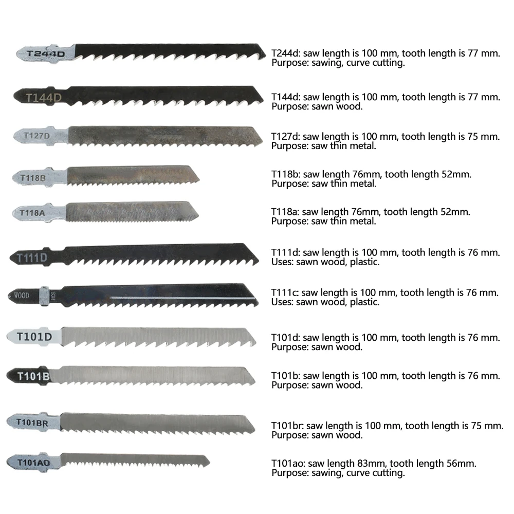 مجموعة شفرات منشار Jig متنوعة ، موديل T ، حاد ، سريع ، مقطوع ، أعمال نجارة ، أداة يدوية ، HCS ، 55