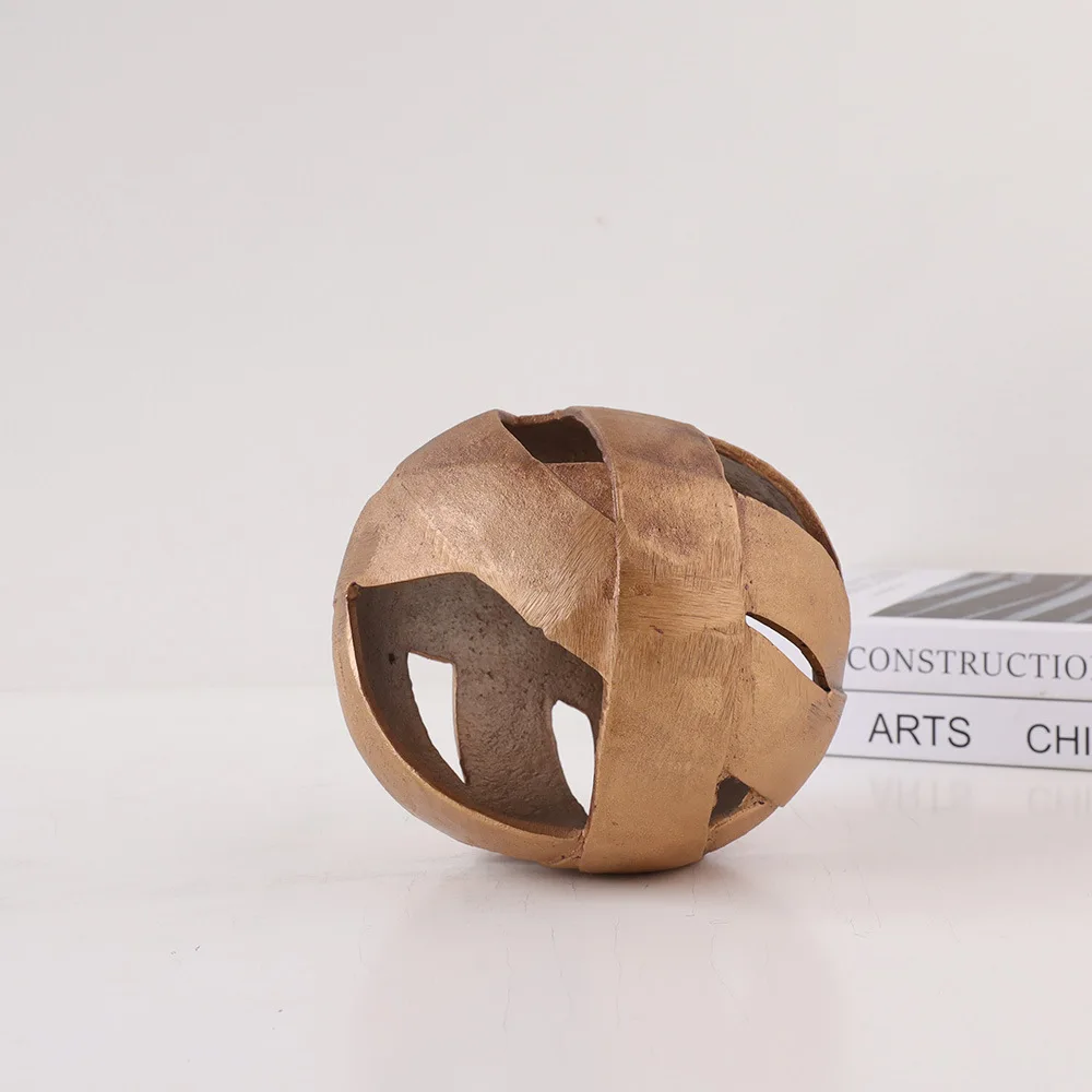 Geometric Hollow Out Spherical Ornament Desktop Simple Abstract Statue Creative Alloy Sculpture Craft Room Aesthetic Decoration