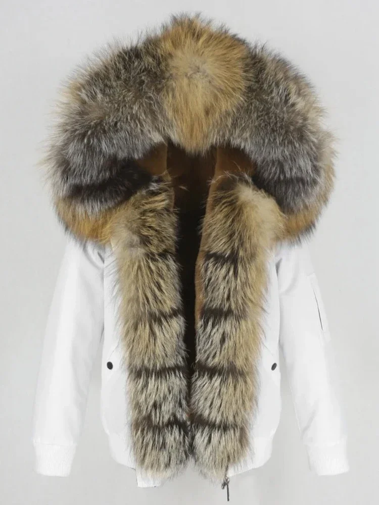 

2025 Women Winter Jacket Natural Real Fox Fur Collar Hood Coat Bomber Waterproof Parka Detachable Thick Warm Outerwear