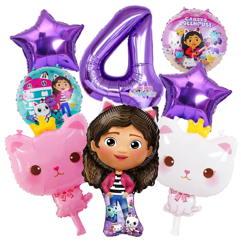 8-delige Gabby's Poppenhuis Set Schattige Engel Kat Folie Ballonnen Anime Verjaardagsparty Cartoon Decoratie Benodigdheden Babyshower Helium Ballonnen