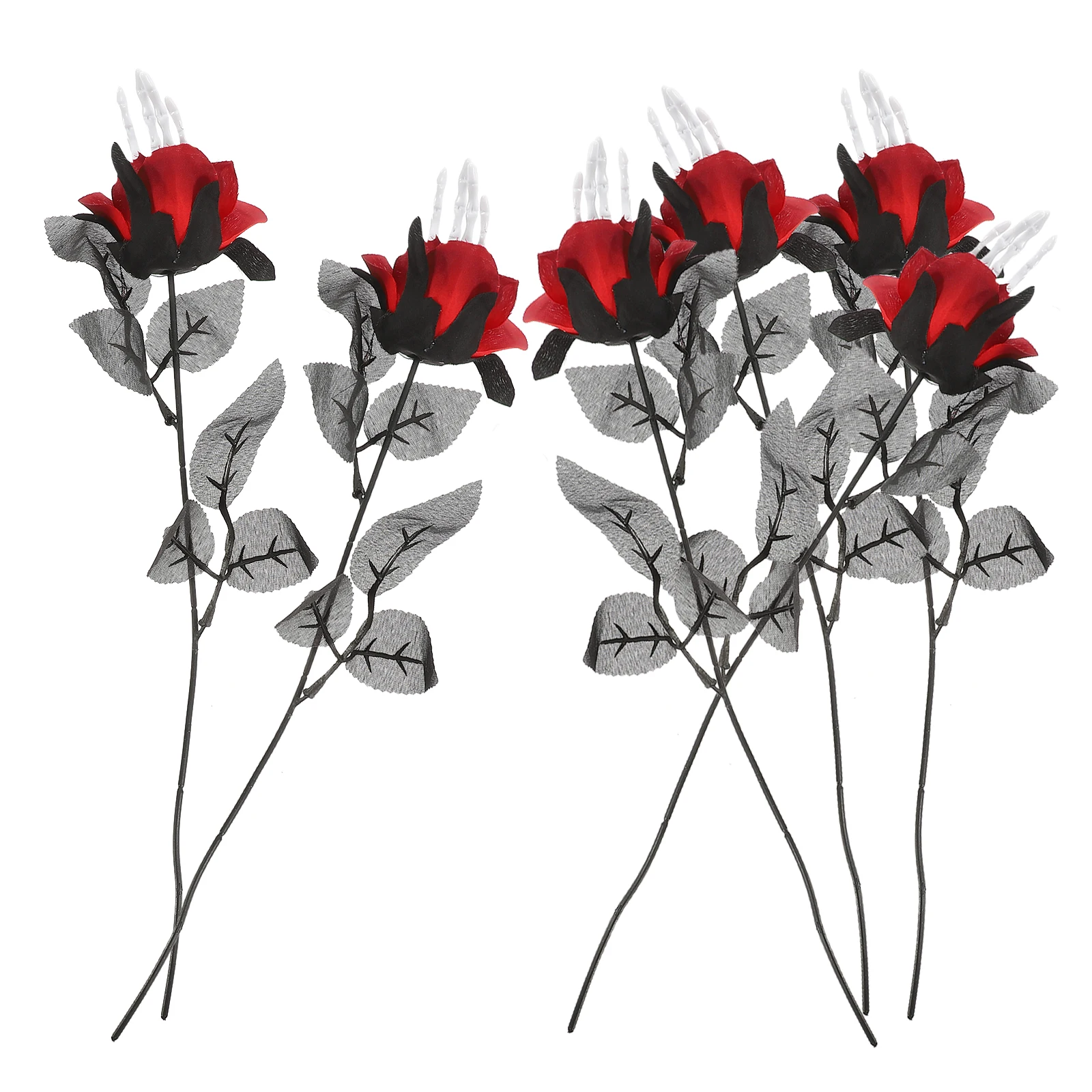 

6pcs Hand Rose Simulation Halloween Fake Flower Bouquet Decor Party Bedroom Ktv Bar Spooky Costume Grave Props Silk