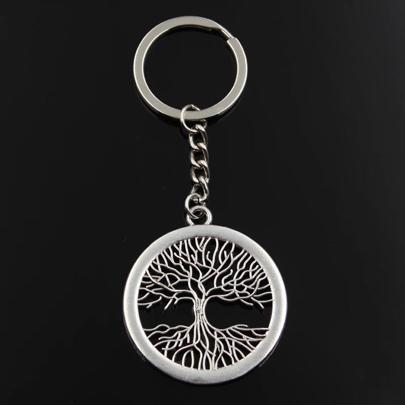 Fashion Keychain 47x42mm Peace World Tree Silver Color Pendants DIY Men Jewelry Car Key Chain Ring Holder Souvenir For Gift