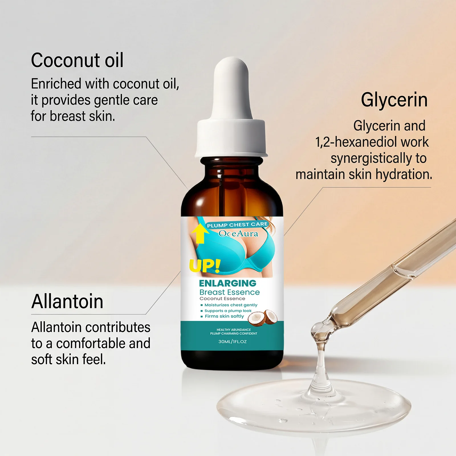 OCEAURA Breast Growth Essence Promote Breast Growth Hydration Supplement Nutrition Plump Firm Skin Breast Enhancement Essence