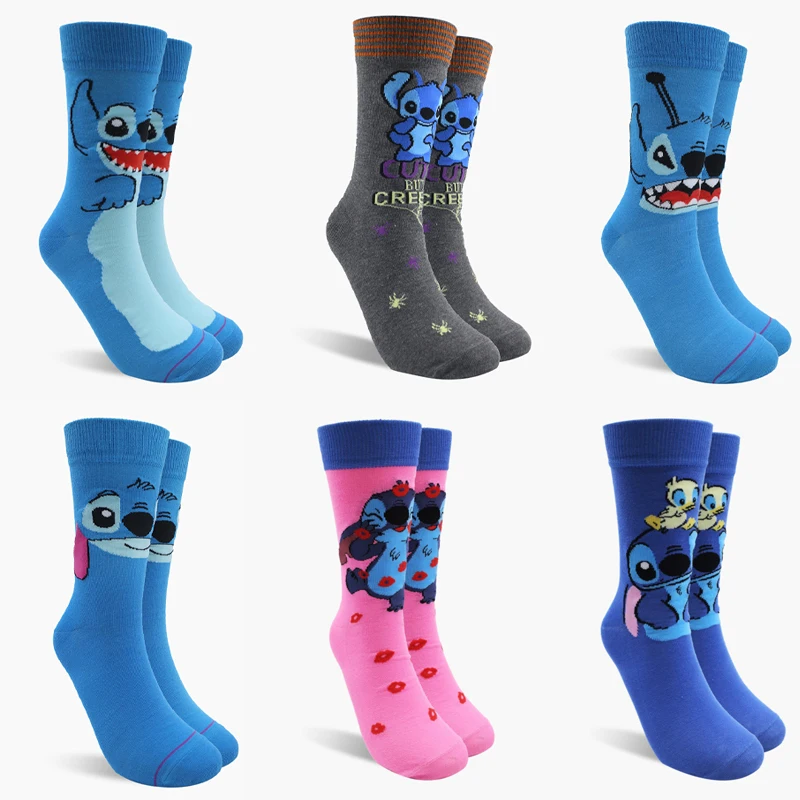 

Disney Stitch Casual Socks Women Mid Tube Socks Autumn Winter Athletic Socks Cartoon Cute Breathable Sweat Absorbing Sports Sock