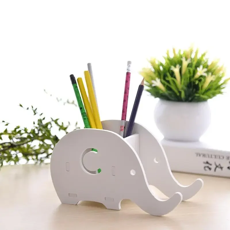 Creative Wooden Cartoon Elephant Penrack and Mobile Phone Holder for Home  Office Display