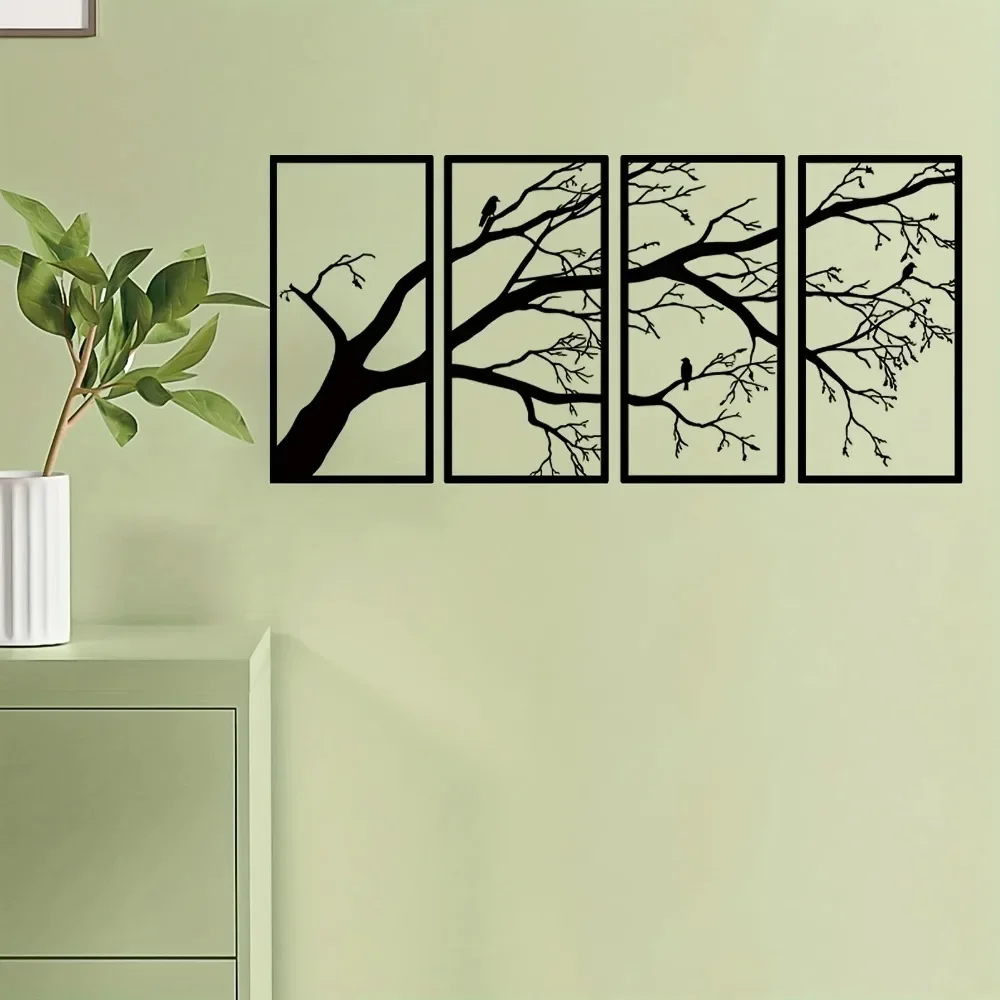 4-Piece Tree of Life Metal Wall Art Black Branches for Indoor/Outdoor Decor – Stunning Housewarming Gift Idea for Any Space