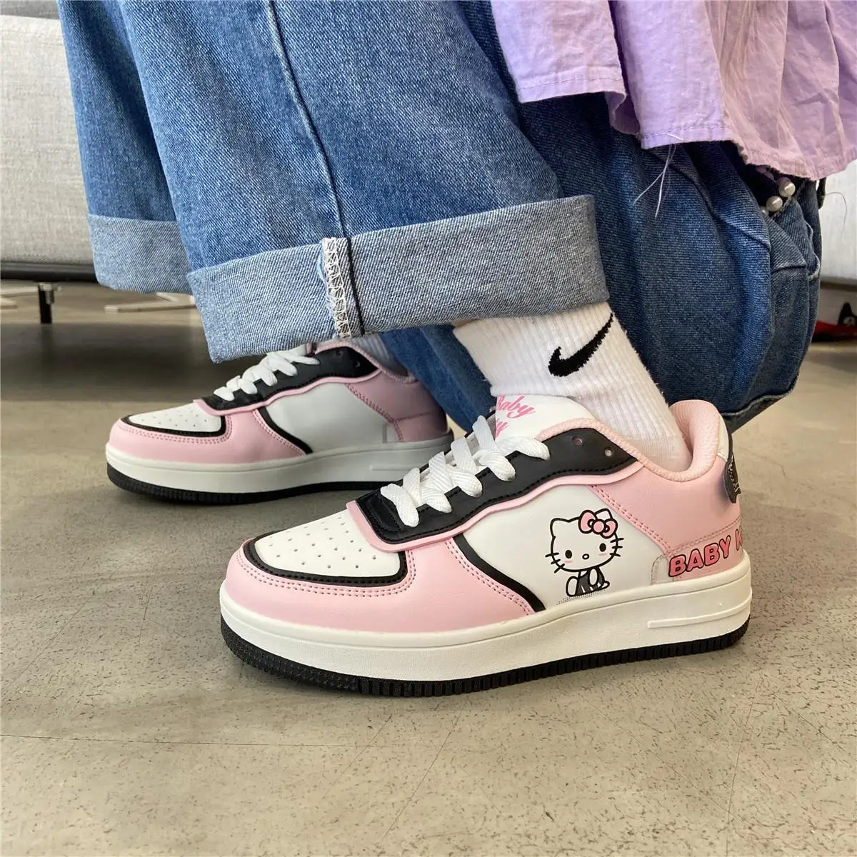 Sanrio HelloKitty Kuromi Kawaii Women\'s Shoes Fashion Breathable Sneaker Leather Cartoon Cute Female Sneakers