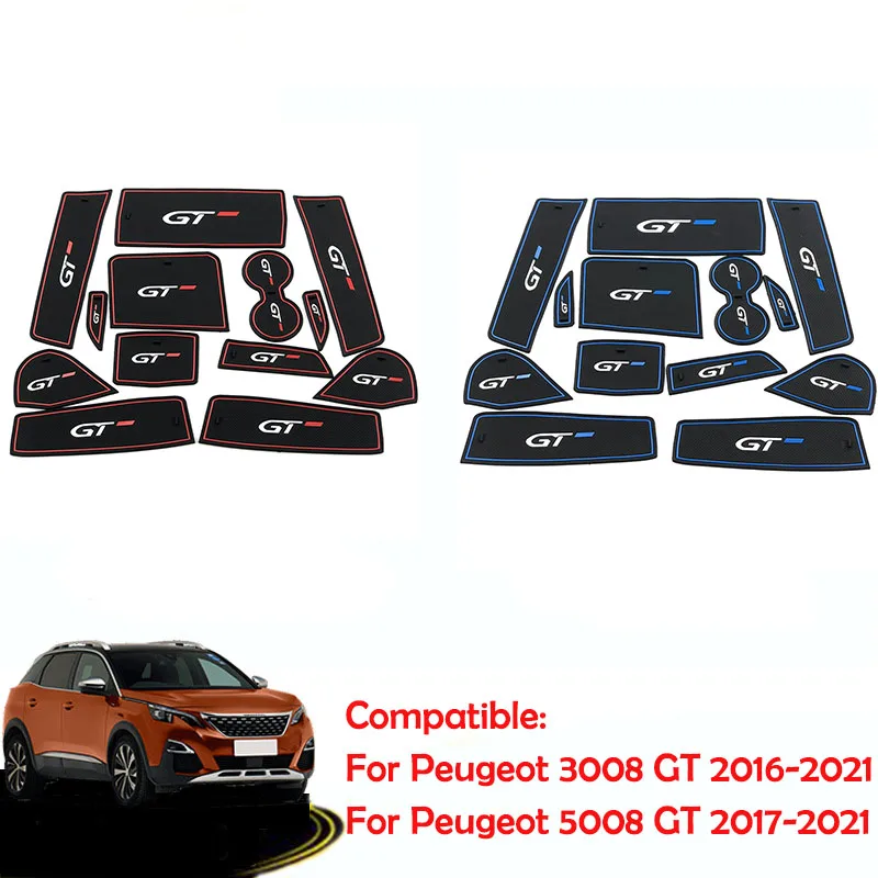 For Peugeot 3008 3008GT 5008 2018-2021 Accessories Rubber Pad Dust Mat Mug Coasters Foot Cushion Cup Mats Gate Slot Pad
