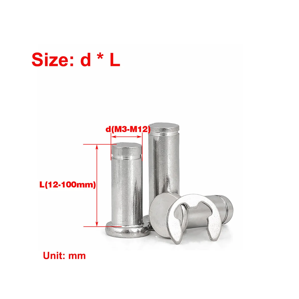 304 Stainless Steel Flat Head Shaft With Snap Ring Cylindrical Pin Positioning Pin M3M4M5M6