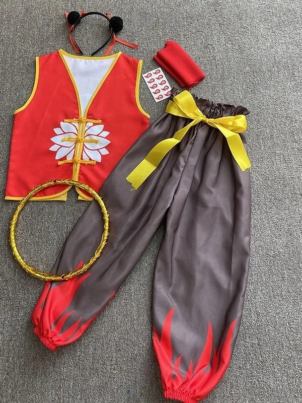 ชุดคอสเพลย์ ZhaTa อุปกรณ์ประกอบการเต้นรำ ชุดฮาโลวีนสำหรับเด็กอนุบาล ชุดเต็มรูปแบบ ซึ่งเป็นชุดฮีโร่ในตำนานจีน