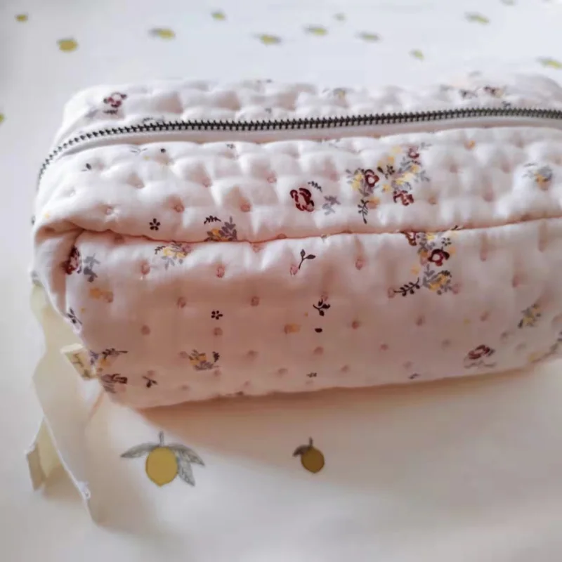 Floral Print Makeup Bag with Zipper Portable Travel Skincare Storage Pouch Makeup Organizer Big Size Baby Diaper Bag