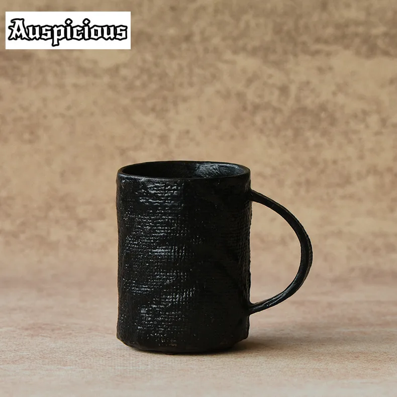 300ml Coarse Pottery Handmade Coffee Mug Boutique Woven Fabric Teacup Mug Ancient Tea Making Personalized Mug Cafes Ornaments