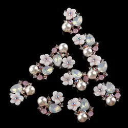 10PCS Flower Rhinestone Buttons Flatback Plating Pearl Hairpin Decoration DIY Craft Apparel Sewing Accessories