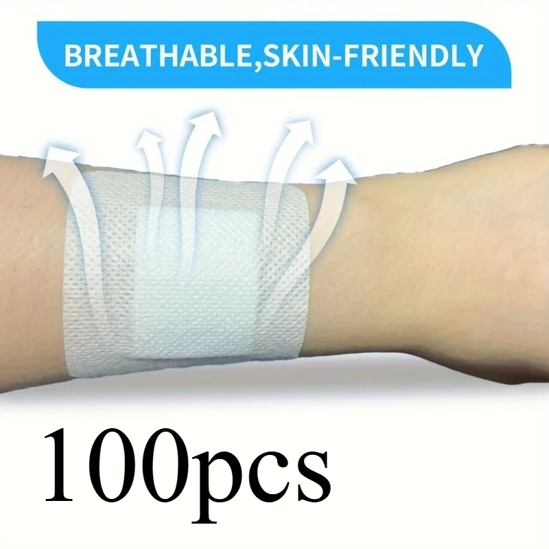 100PCS Almofadas de Gaze Autoadesivas Respiráveis - Curativos Sem Látex com Bordas Macias, Bandagens Conformáveis para Cortes e Queimaduras
