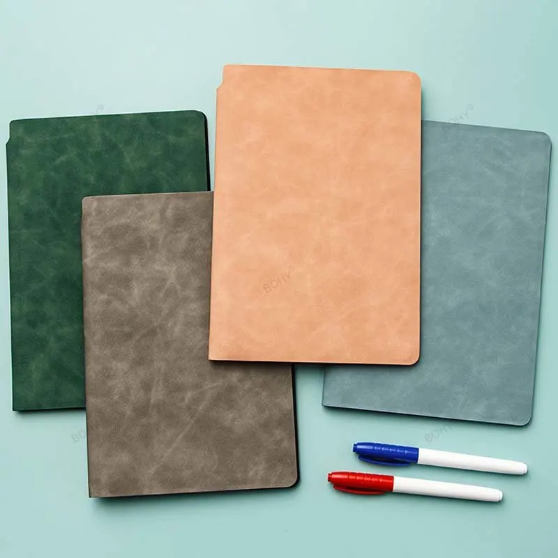 A5 Reusable Whiteboard Notebook Leather Memo Free Whiteboard Pen Erasing Cloth Weekly Planner Portable Stylish Office Notebooks