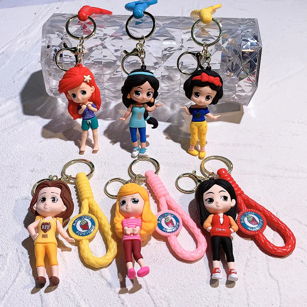 Disney Anime Ariel Princess Snow White Keychiain Toys Cartoon Model Doll Pendant Keyholder Children Ornament Birthday Gifts