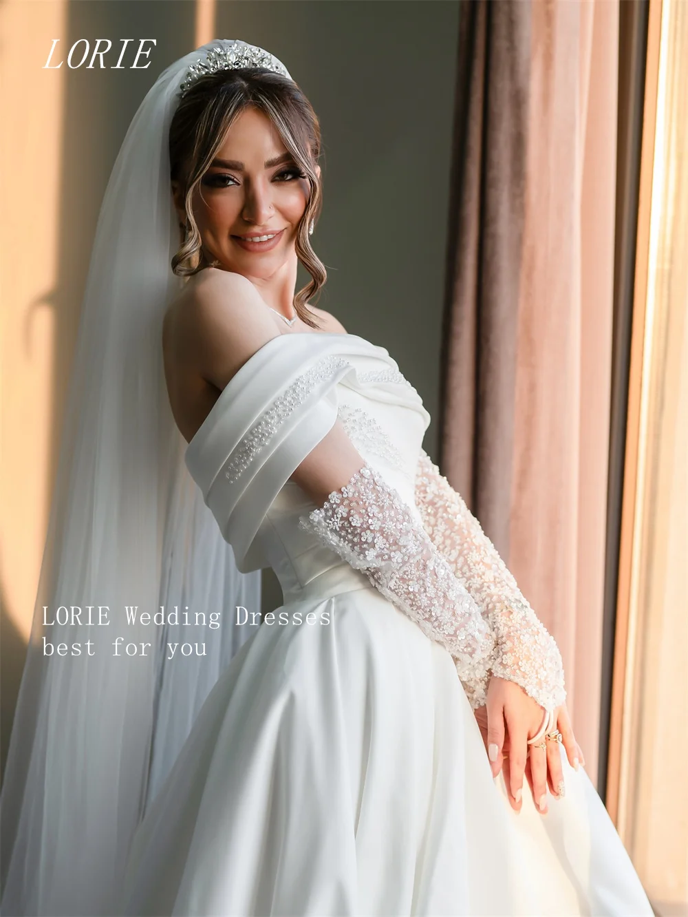 

LORIE Luxury A Line Wedding Dress Off The Shoulder Bridal Dresses Beading Pleat Wedding Gown Customized 2026